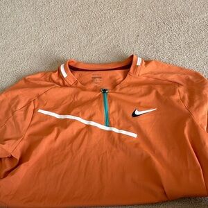 Nike dri fit Orange Half-Zip Tennis Shirt with White Stripe